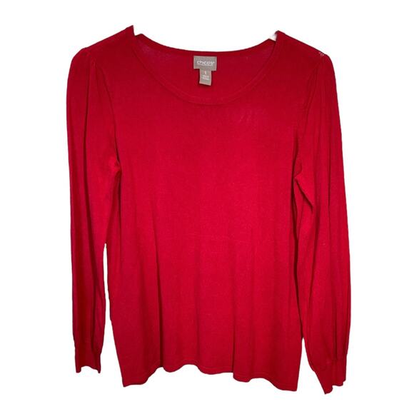 Tops - Chico’s Red Puff Sleeve Knit Top Women’s Size 1 (M/L)